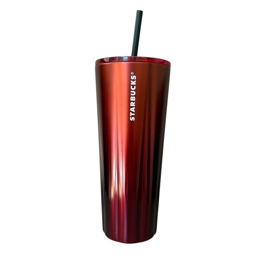 Starbucks Stainless Steel Tumbler Venti 24 oz Scallop Metallic Red No Straw 2020
